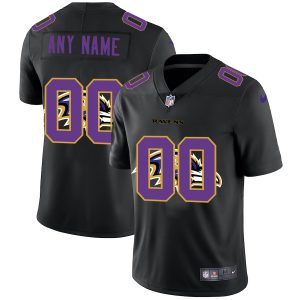 Baltimore Ravens Custom Magnificent Men's Team Logo Dual Overlap Limited NFL Jersey Black