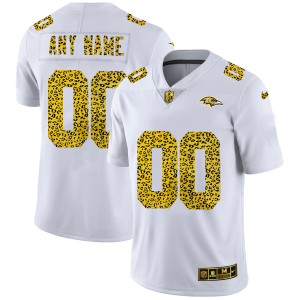 Baltimore Ravens Custom Men's Flocked Refined Leopard Print Vapor Limited NFL Jersey White
