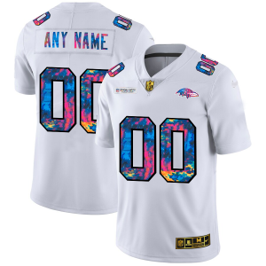 Baltimore Ravens Custom Men's White Multi Color 2020 NFL Crucial Catch Stunning Limited NFL Jersey