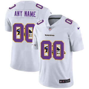 Baltimore Ravens Custom White Men's Team Logo Dual Overlap Marvelous Limited NFL Jersey