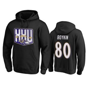 Baltimore Ravens Elegant #80 Miles Boykin Men's Black Team 25th Season Pullover Hoodie