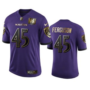 Baltimore Ravens Enchanting #45 Jaylon Ferguson Men's Purple Team 25th Season Golden Limited NFL Jersey