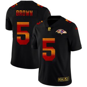 Baltimore Ravens Enchanting #5 Marquise Brown Men's Black Red Orange Stripe Vapor Limited NFL Jersey
