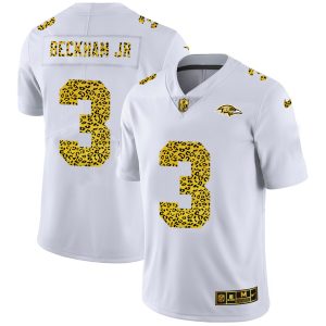 Baltimore Ravens Fantastic #3 Odell Beckham Jr. Men's Flocked Leopard Print Vapor Limited NFL Jersey White