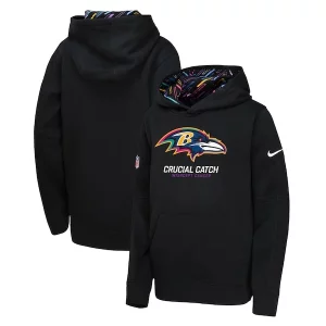 Baltimore Ravens Nike Unique Youth 2024 NFL Crucial Catch Pullover Hoodie Black