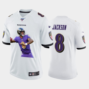 Baltimore Ravens Phenomenal #8 Lamar Jackson Team Hero 2 Vapor Limited NFL 100 Jersey White
