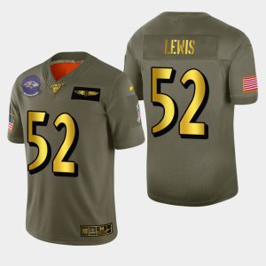 Baltimore Ravens Premium - grade #52 Ray Lewis Men's Olive Gold 2019 Salute to Service Limited NFL 100 Jersey