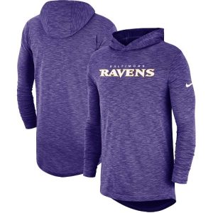 Baltimore Ravens Purple Sideline Slub Performance Hooded Long Sleeve T Shirt Unique