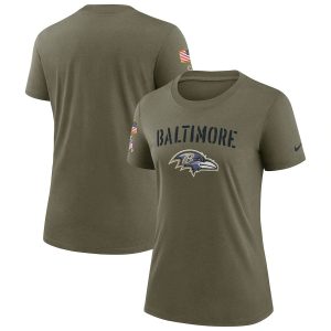 Baltimore Ravens Women's 2022 Elegant Salute To Service Legend T Shirt Olive