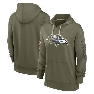 Baltimore Ravens Women's 2022 Salute To Service Performance Pullover Hoodie Amazing Olive