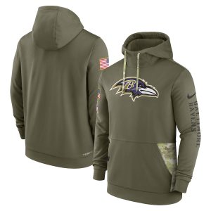 Baltimore Refined Ravens 2022 Salute to Service Therma Performance Pullover Hoodie Olive