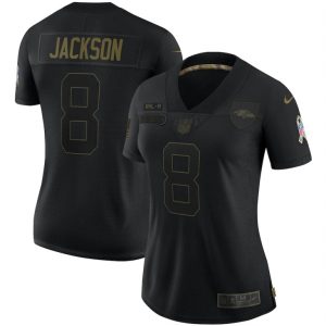 Baltimore Stunning Ravens #8 Lamar Jackson Women's 2020 Salute To Service Limited Jersey Black