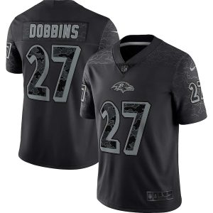 Baltimore Top - notch Ravens #27 J.K. Dobbins Black Men's NFL Black Reflective Limited Jersey