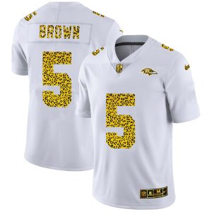 Baltimore Unique Ravens #5 Marquise Brown Men's Flocked Leopard Print Vapor Limited NFL Jersey White