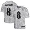 Lamar Glamorous Jackson Baltimore Ravens Nike Youth 2024 Salute to Service Game Jersey Arctic Camo