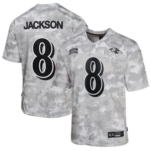 Lamar Glamorous Jackson Baltimore Ravens Nike Youth 2024 Salute to Service Game Jersey Arctic Camo