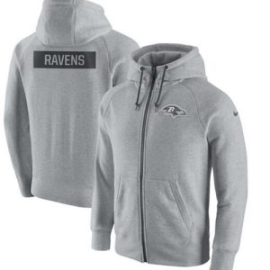 Men's Baltimore Ravens Ash Gridiron Gray Premium - grade 2.0 Full Zip Hoodie