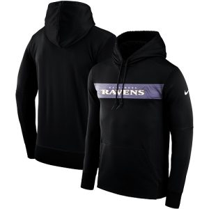 Men's Baltimore Ravens Black Sideline Team Performance Pullover Superb Hoodie
