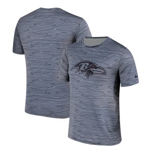 Men's Baltimore Ravens Gray Black Striped Logo Performance T Shirt Phenomenal