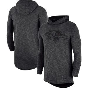 Men's Baltimore Ravens Heathered Charcoal Fan Gear Tonal Slub Luxurious Hooded Long Sleeve T Shirt