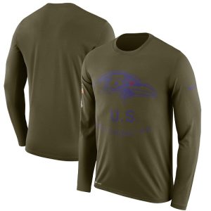 Men's Baltimore Ravens Olive Luxurious Salute to Service Sideline Legend Performance Long Sleeve T Shirt