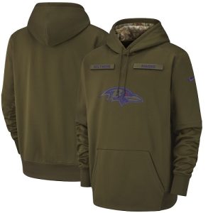 Men's Baltimore Ravens Olive Salute to Service Sideline Therma Performance Pullover Impressive Hoodie