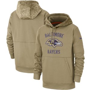 Men's Baltimore Ravens Tan Prime 2019 Salute to Service Sideline Therma Pullover Hoodie