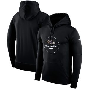 Men's Marvelous Baltimore Ravens Black Sideline Property Of Wordmark Logo Performance Pullover Hoodie