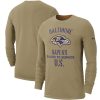 Men's Stylish Baltimore Ravens Tan 2019 Salute to Service Sideline Performance Long Sleeve Shirt
