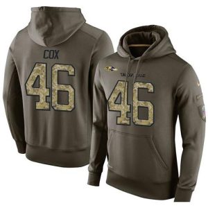NFL Men's Baltimore Ravens #46 Morgan Cox Stitched Green Olive Salute To Service Exquisite KO Performance Hoodie