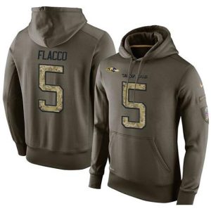 NFL Men's Baltimore Ravens #5 Joe Flacco Stitched Premium - grade Green Olive Salute To Service KO Performance Hoodie