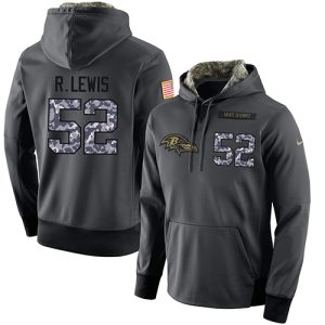 NFL Men's Baltimore Ravens #52 Premium Ray Lewis Stitched Black Anthracite Salute to Service Player Performance Hoodie