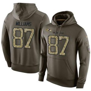 NFL Men's Baltimore Ravens #87 Maxx Williams Stitched Exquisite Green Olive Salute To Service KO Performance Hoodie