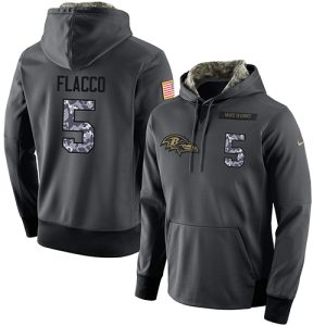 NFL Men's Baltimore Sophisticated Ravens #5 Joe Flacco Stitched Black Anthracite Salute to Service Player Performance Hoodie