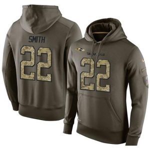 NFL Top - notch Men's Baltimore Ravens #22 Jimmy Smith Stitched Green Olive Salute To Service KO Performance Hoodie