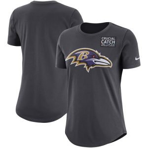 NFL Women's Baltimore Ravens Anthracite Crucial Charming Catch Tri Blend Performance T Shirt