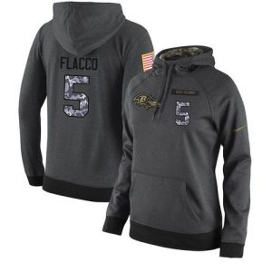 NFL Women's Top - notch Baltimore Ravens #5 Joe Flacco Stitched Black Anthracite Salute to Service Player Performance Hoodie