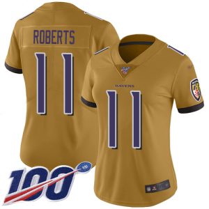 Ravens #11 Seth Classy Roberts Gold Women's Stitched NFL Limited Inverted Legend 100th Season Jersey
