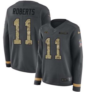 Ravens #11 Seth Prime Roberts Anthracite Salute to Service Women's Stitched NFL Limited Therma Long Sleeve Jersey
