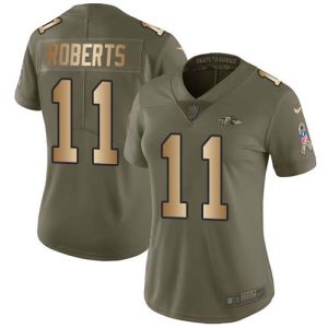Ravens #11 Seth Roberts Olive/Gold Women's Stitched NFL Limited 2017 Fantastic Salute To Service Jersey