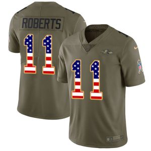 Ravens #11 Seth Roberts Olive/USA Flag Youth Stitched NFL Remarkable Limited 2017 Salute To Service Jersey