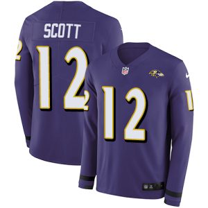 Ravens #12 Jaleel Scott Purple Magnificent Team Color Men's Stitched NFL Limited Therma Long Sleeve Jersey
