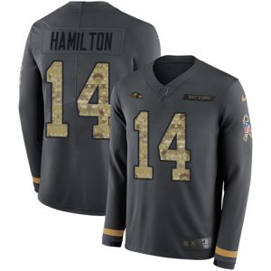 Ravens #14 Kyle Hamilton Anthracite Salute to Service Youth Stitched NFL Limited Therma Fantastic Long Sleeve Jersey