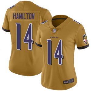 Ravens #14 Kyle Hamilton Gold Women's Fantastic Stitched NFL Limited Inverted Legend Jersey