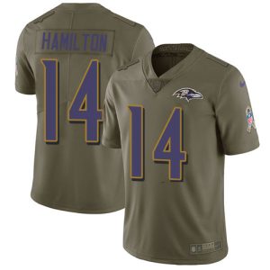 Ravens #14 Kyle Hamilton Olive Men's Stitched Magnificent NFL Limited 2017 Salute To Service Jersey