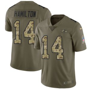 Ravens #14 Kyle Hamilton Olive/Camo Men's Stitched NFL Limited Terrific 2017 Salute To Service Jersey