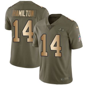 Ravens #14 Kyle Hamilton Olive/Gold Youth Stitched NFL Limited 2017 Salute To Luxurious Service Jersey