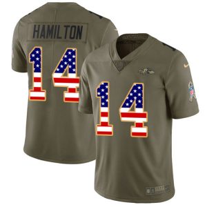 Ravens #14 Kyle Hamilton Olive/USA Top - notch Flag Men's Stitched NFL Limited 2017 Salute To Service Jersey