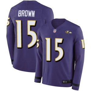Ravens #15 Marquise Brown Purple Exceptional Team Color Men's Stitched NFL Limited Therma Long Sleeve Jersey