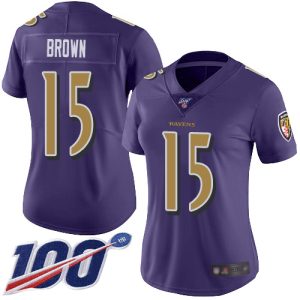 Ravens #15 Marquise Brown Purple Women's Stitched NFL Sophisticated Limited Rush 100th Season Jersey